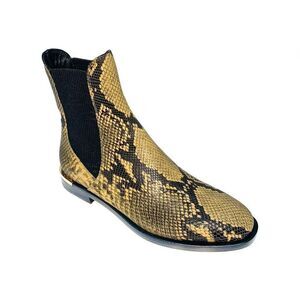 Jimmy Choo Rourke Flat Snakeskin-Embossed Leather Chelsea Boots EU 37 US 7 Dijon